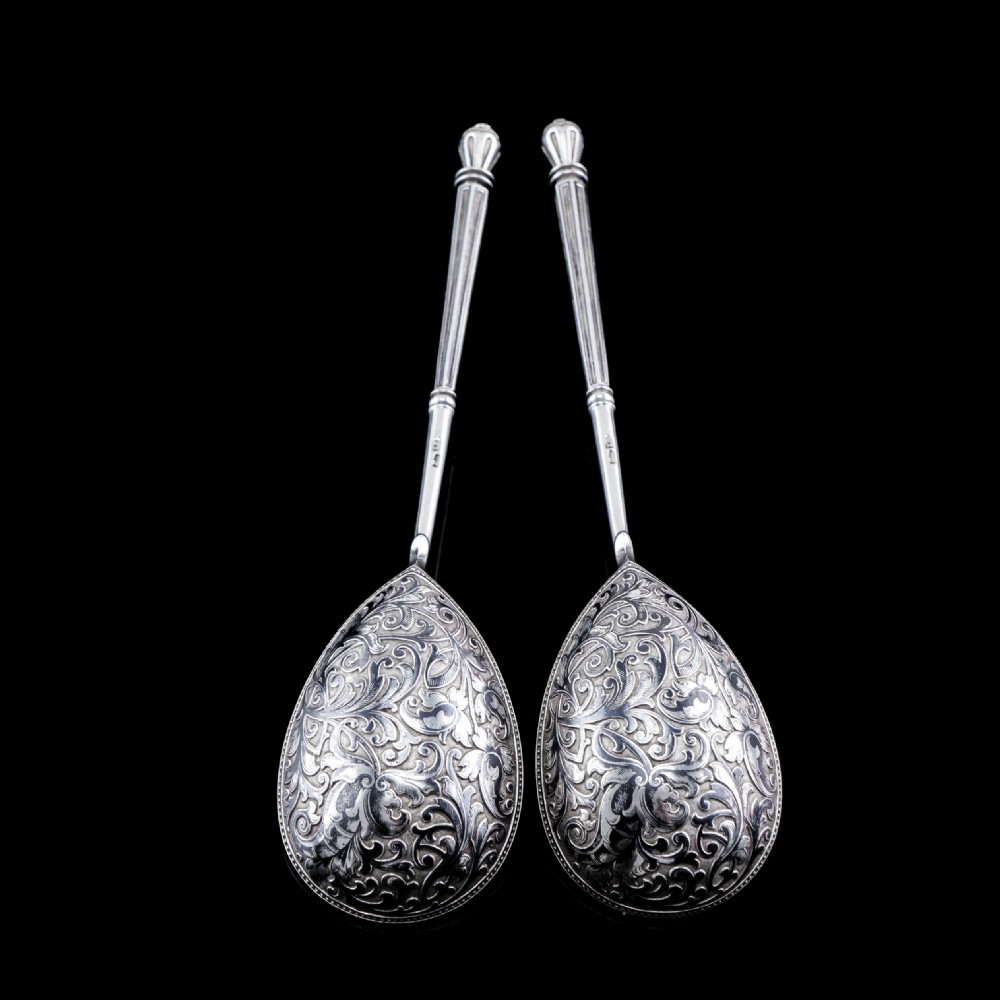 Magnificent Large Antique Pair of Imperial Russian Solid Silver Niello Spoons - Volkov Karp Nikit c.1910 View XVII