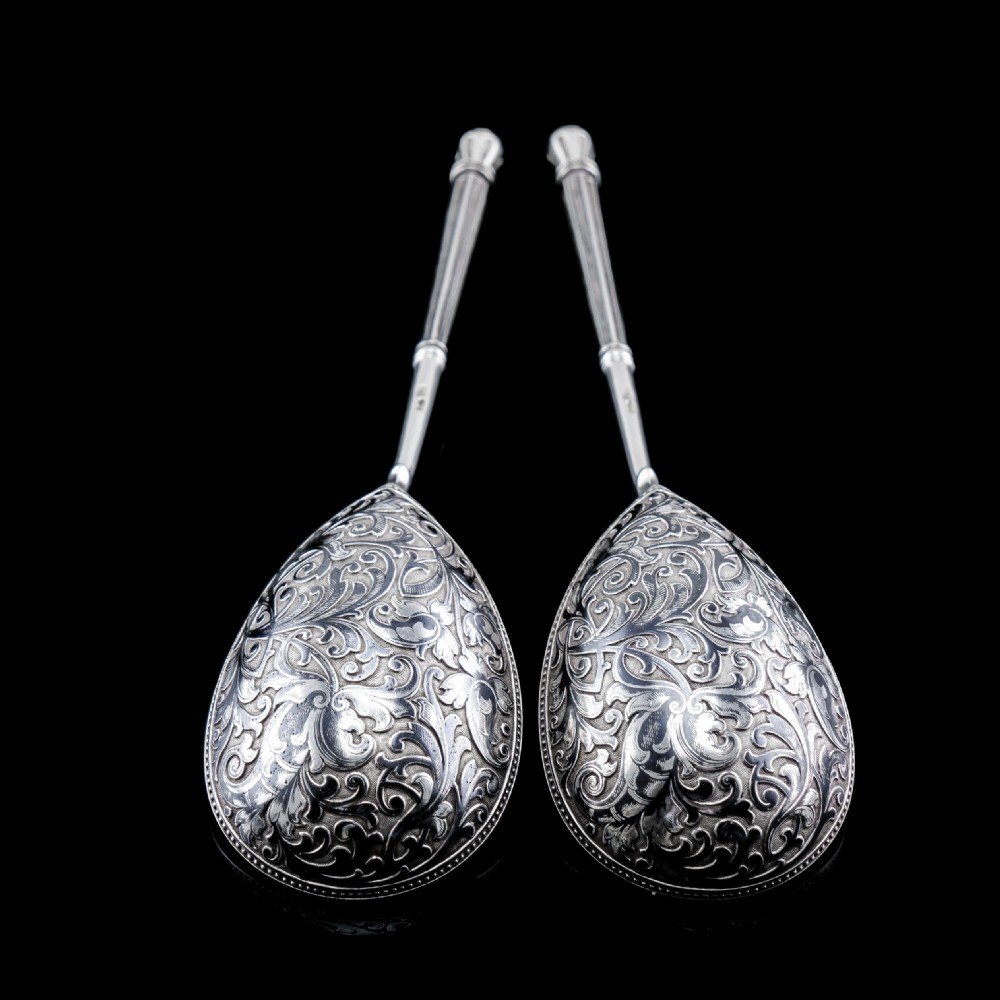 Magnificent Large Antique Pair of Imperial Russian Solid Silver Niello Spoons - Volkov Karp Nikit c.1910 View XIX