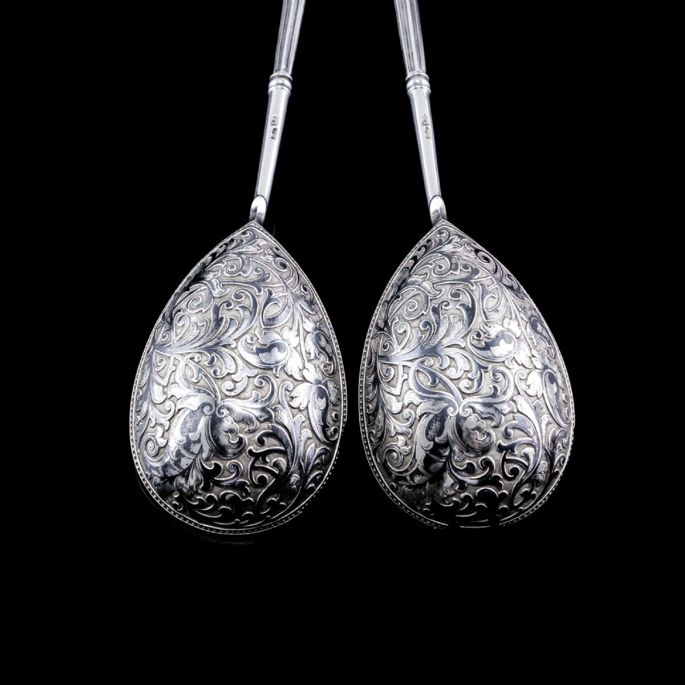 Magnificent Large Antique Pair of Imperial Russian Solid Silver Niello Spoons - Volkov Karp Nikit c.1910 View XX