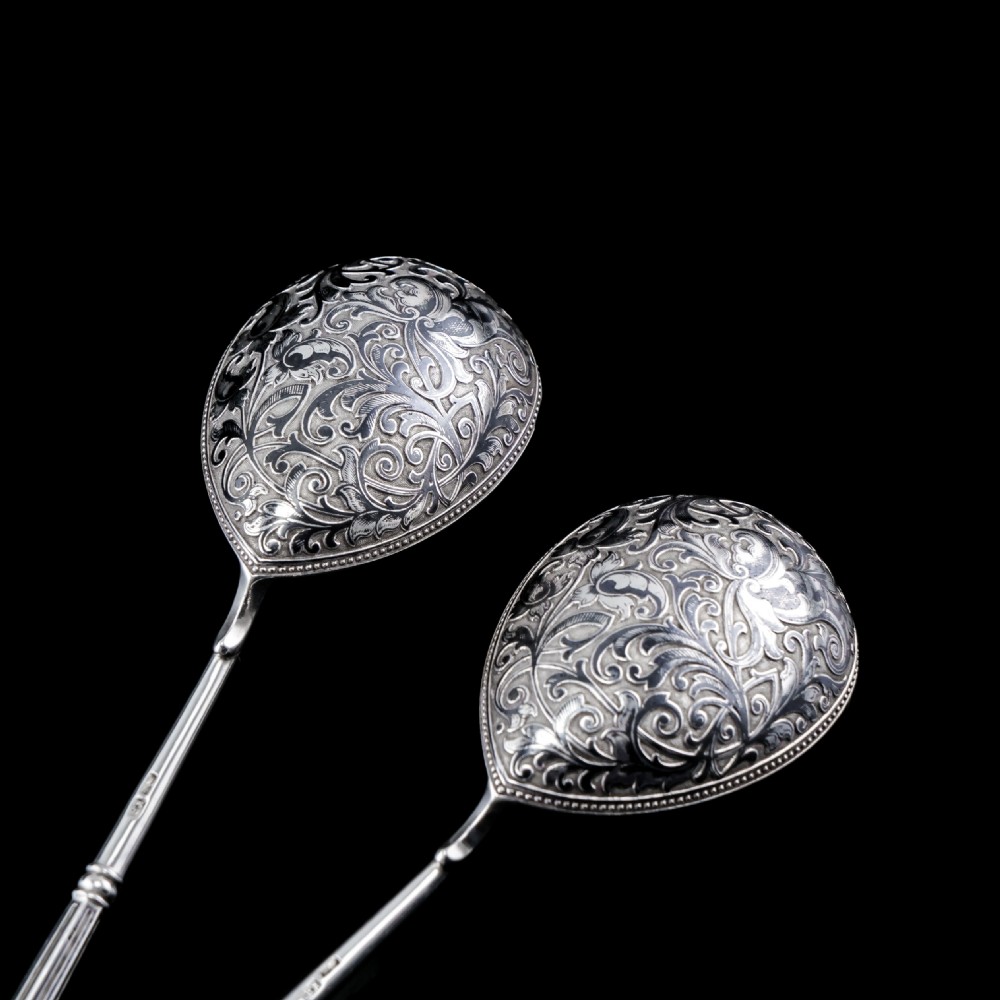 Magnificent Large Antique Pair of Imperial Russian Solid Silver Niello Spoons - Volkov Karp Nikit c.1910 View XXI