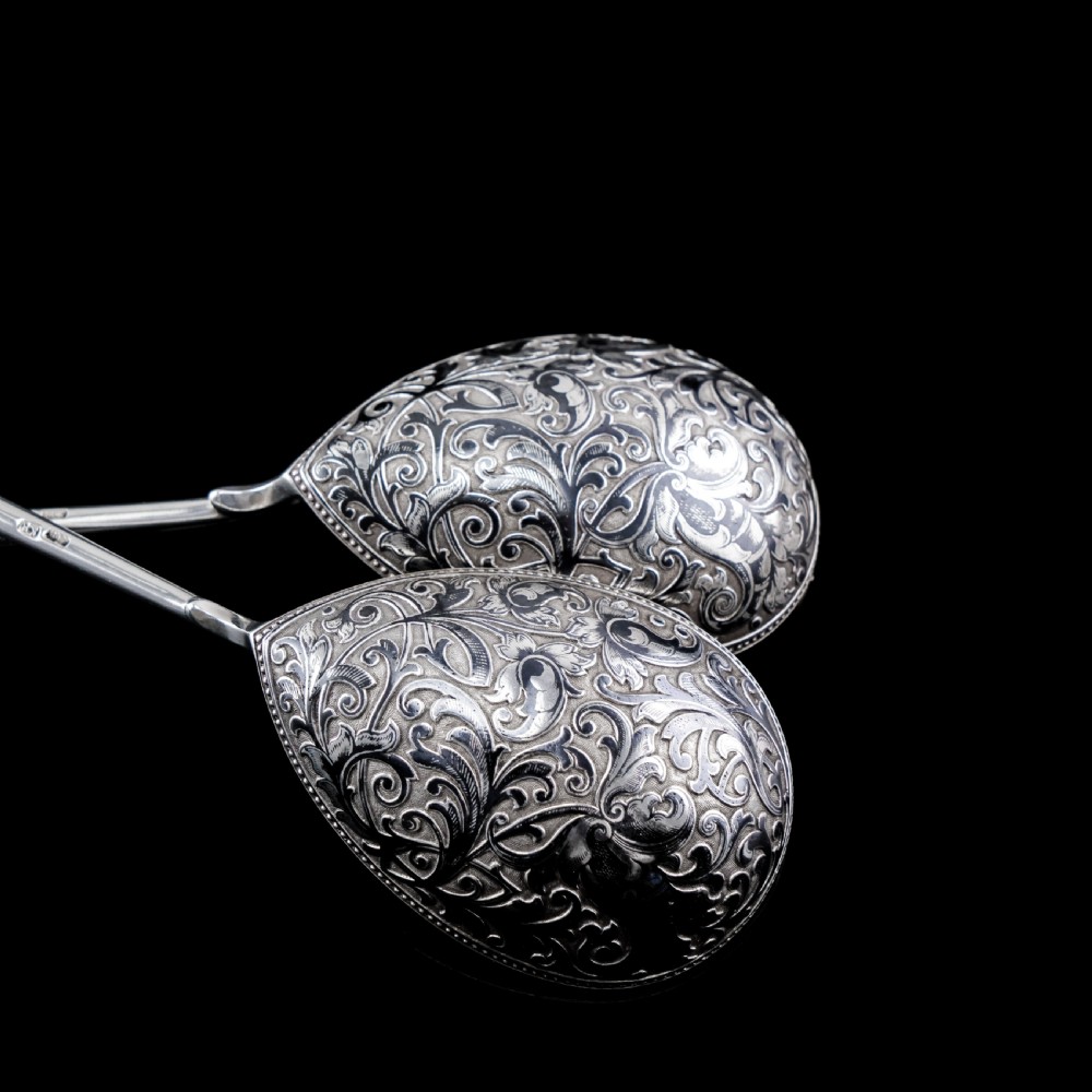 Magnificent Large Antique Pair of Imperial Russian Solid Silver Niello Spoons - Volkov Karp Nikit c.1910 View XXIII