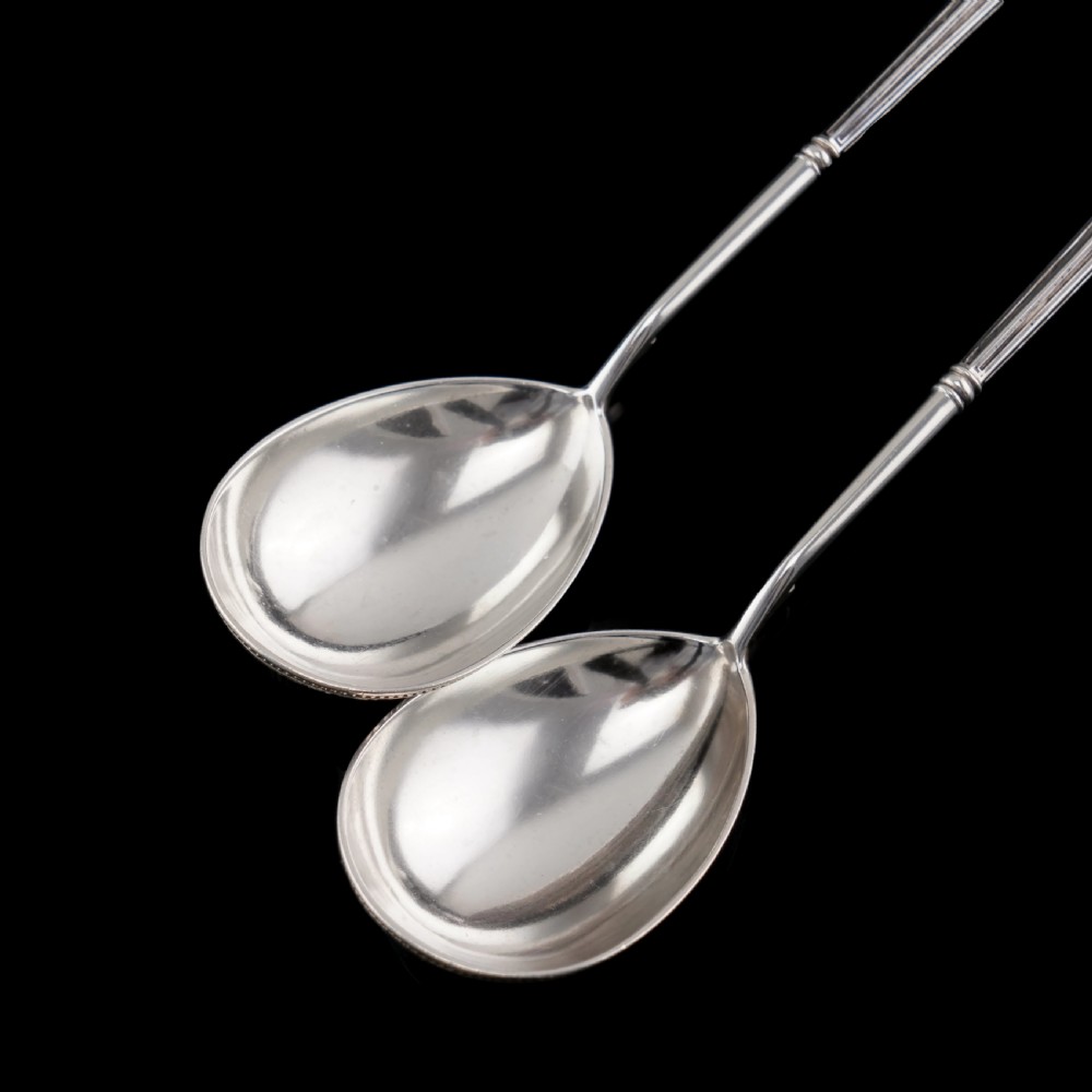 Magnificent Large Antique Pair of Imperial Russian Solid Silver Niello Spoons - Volkov Karp Nikit c.1910 View XXVI