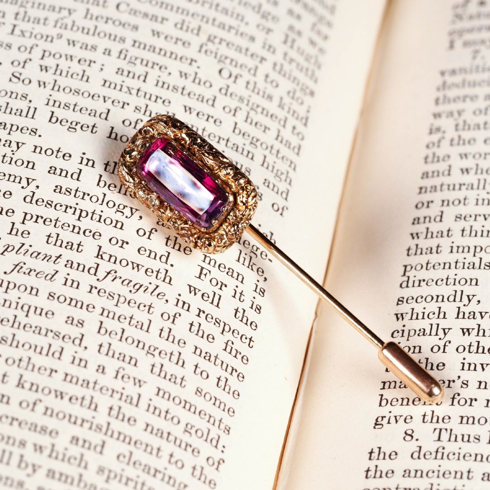 Antique Georgian 15ct Gold Amethyst Stick Pin/Tie Pin/Brooch - c.1810 View XXV