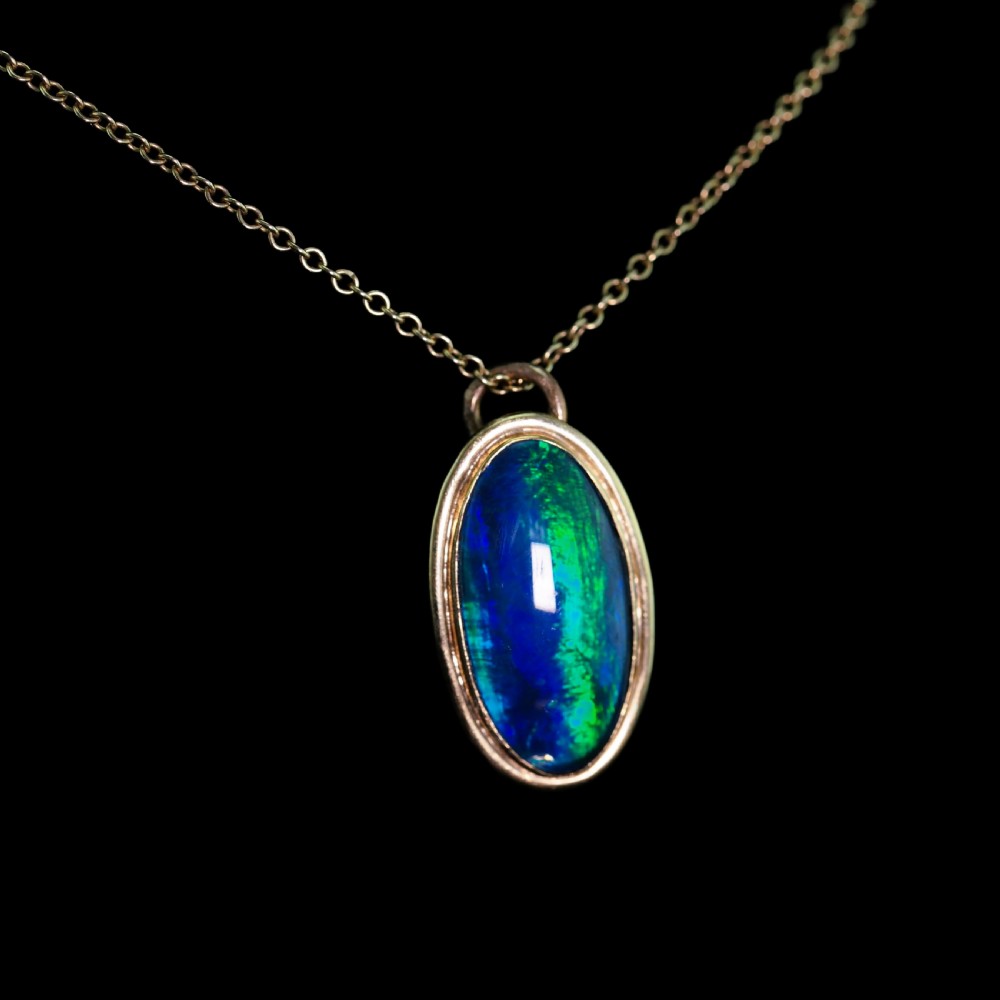 9ct Gold Blue/Green Ammolite Pendant & Chain Necklace View III