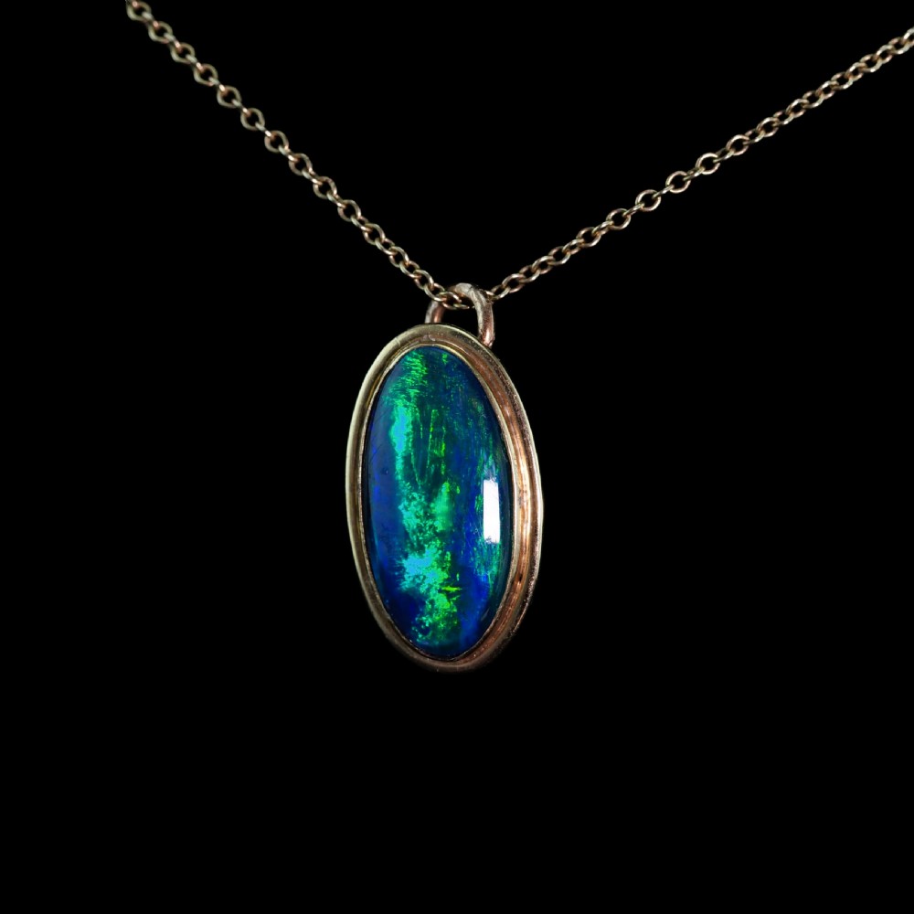 9ct Gold Blue/Green Ammolite Pendant & Chain Necklace View IV
