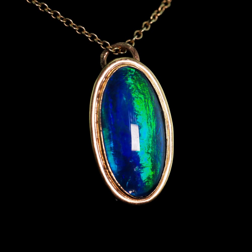 9ct Gold Blue/Green Ammolite Pendant & Chain Necklace View V