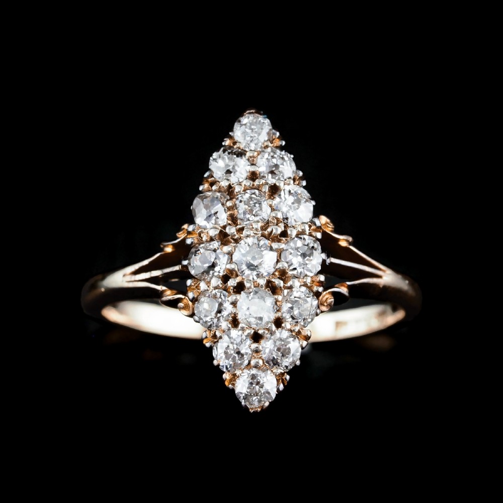 Antique Diamond Ring 18ct Gold Navette/Cluster Design - c.1900s View III