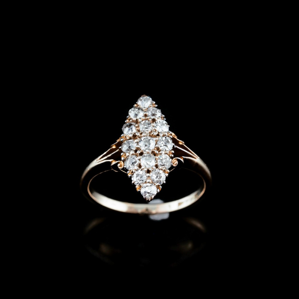 Antique Diamond Ring 18ct Gold Navette/Cluster Design - c.1900s View IV