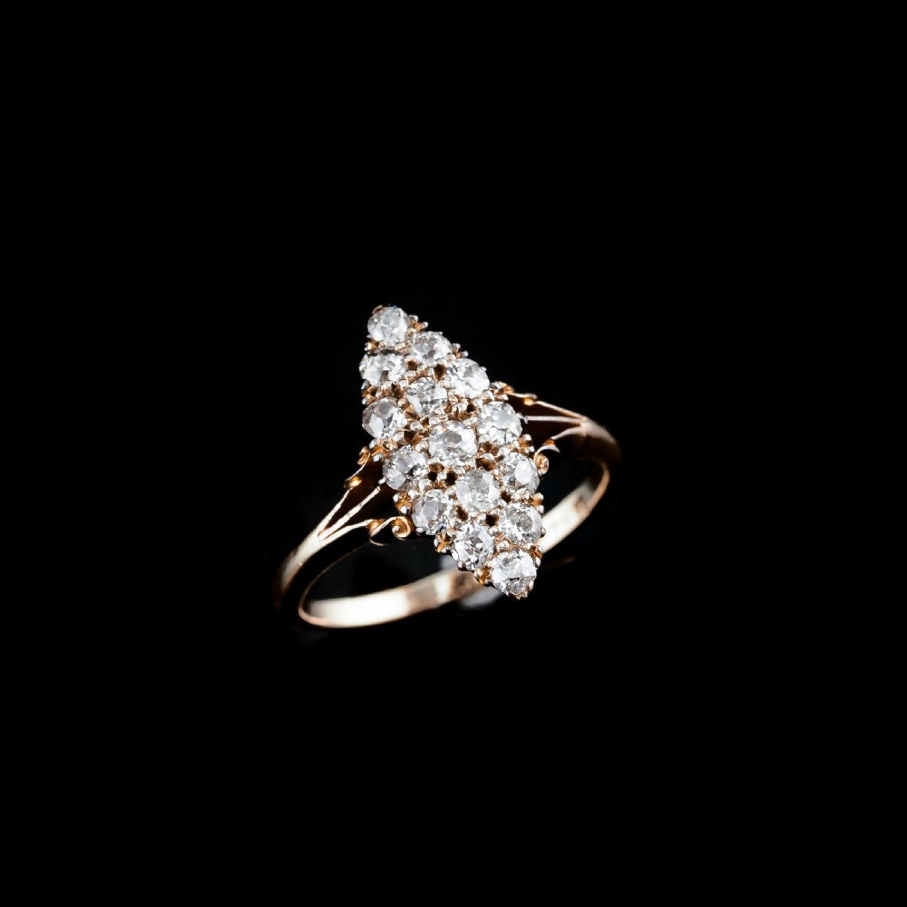 Antique Diamond Ring 18ct Gold Navette/Cluster Design - c.1900s View V