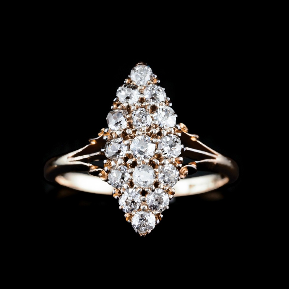 Antique Diamond Ring 18ct Gold Navette/Cluster Design - c.1900s View VI