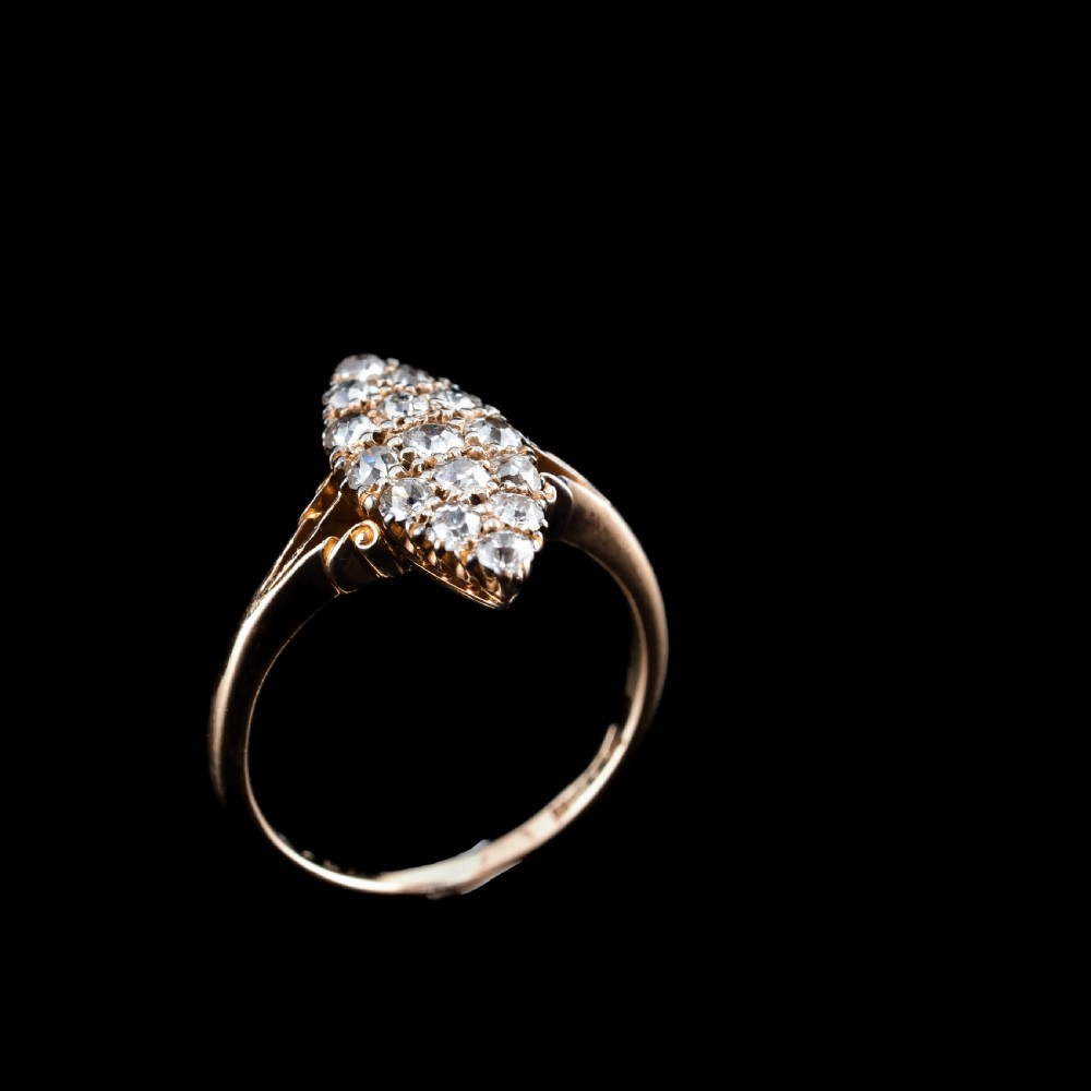 Antique Diamond Ring 18ct Gold Navette/Cluster Design - c.1900s View VII