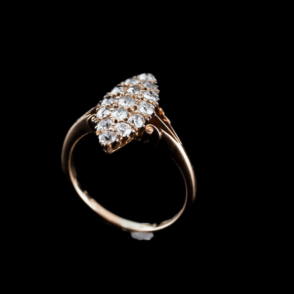 Antique Diamond Ring 18ct Gold Navette/Cluster Design - c.1900s View VIII