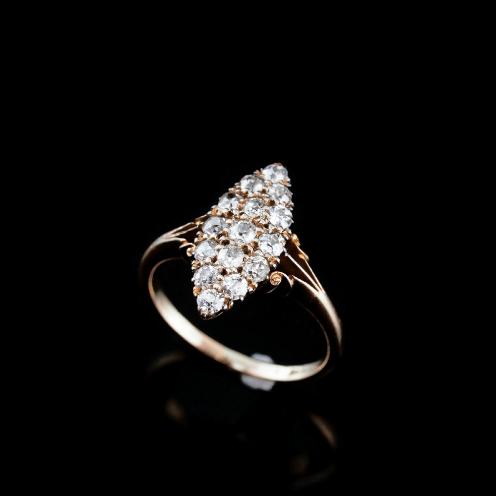 Antique Diamond Ring 18ct Gold Navette/Cluster Design - c.1900s View IX