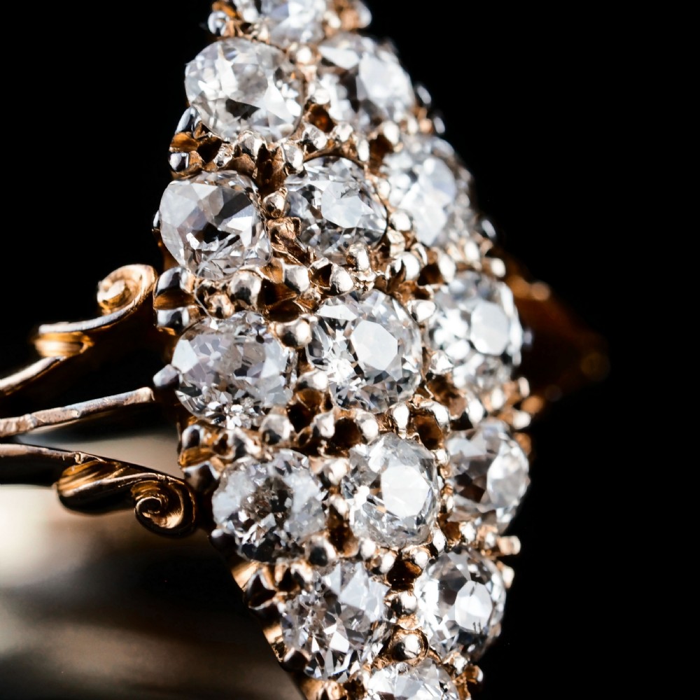 Antique Diamond Ring 18ct Gold Navette/Cluster Design - c.1900s View XI