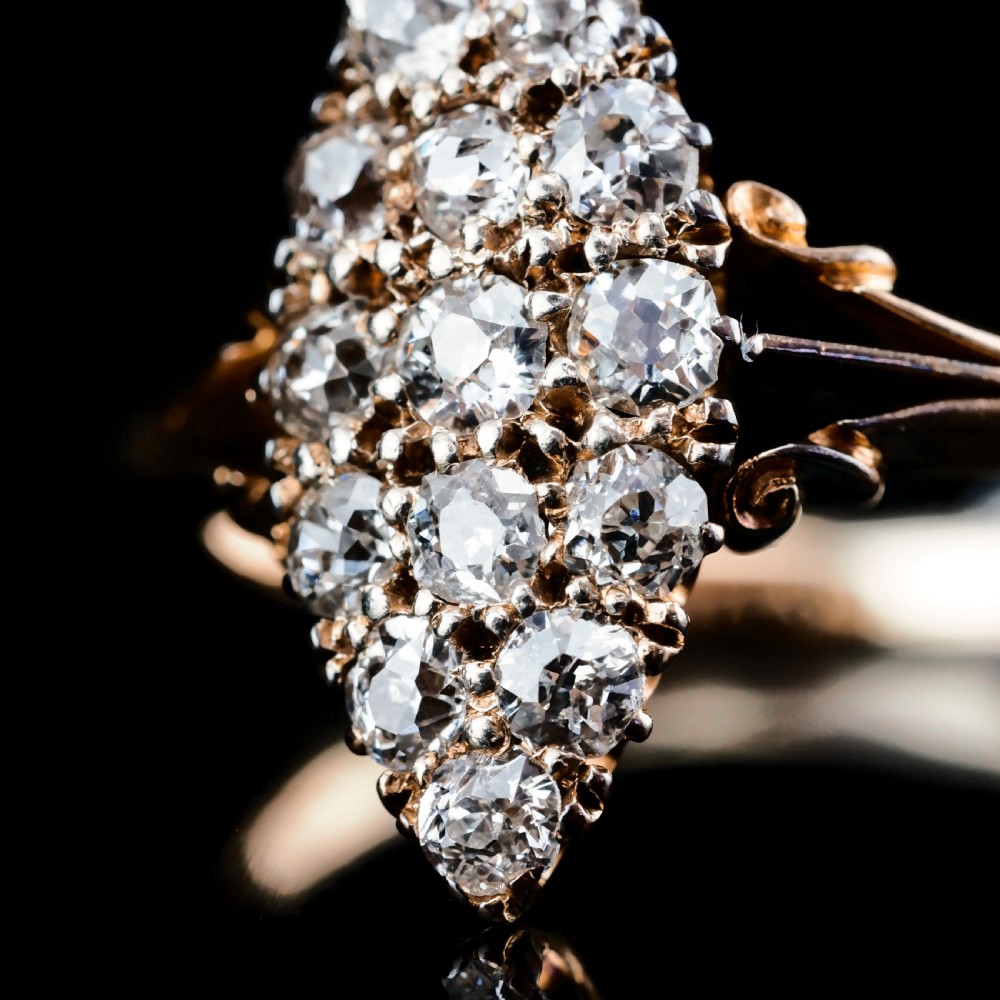 Antique Diamond Ring 18ct Gold Navette/Cluster Design - c.1900s View XII