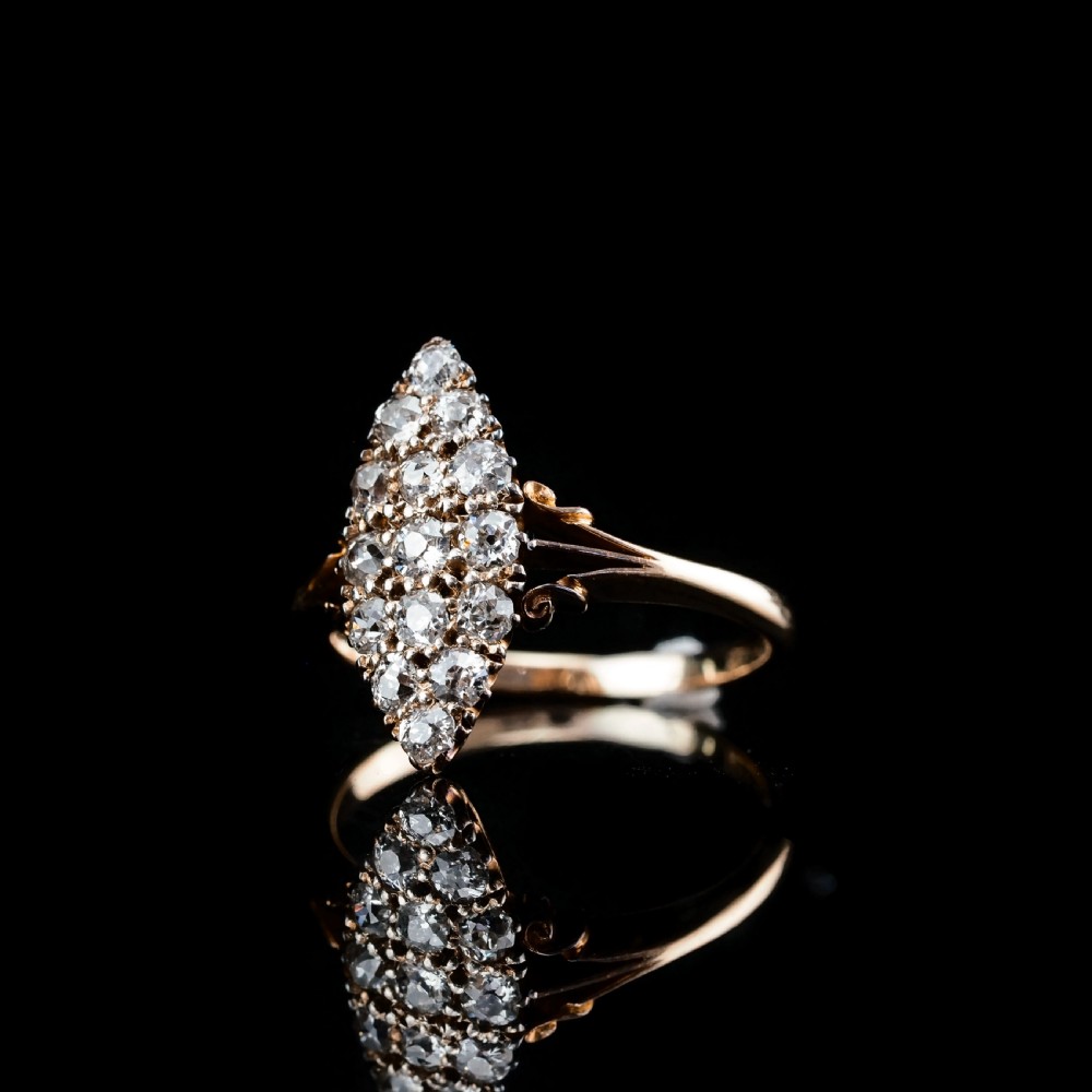 Antique Diamond Ring 18ct Gold Navette/Cluster Design - c.1900s View XIII