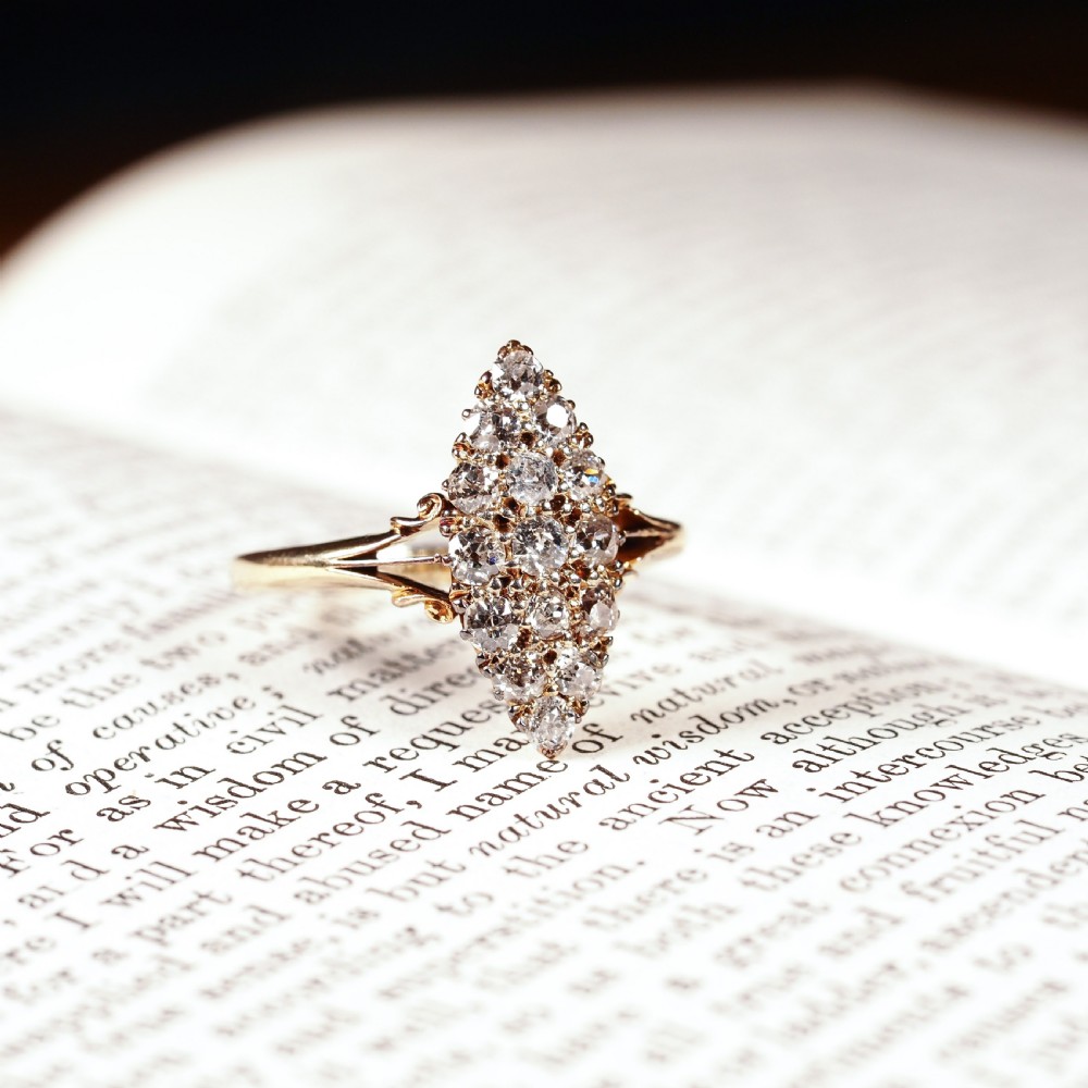 Antique Diamond Ring 18ct Gold Navette/Cluster Design - c.1900s View XIV