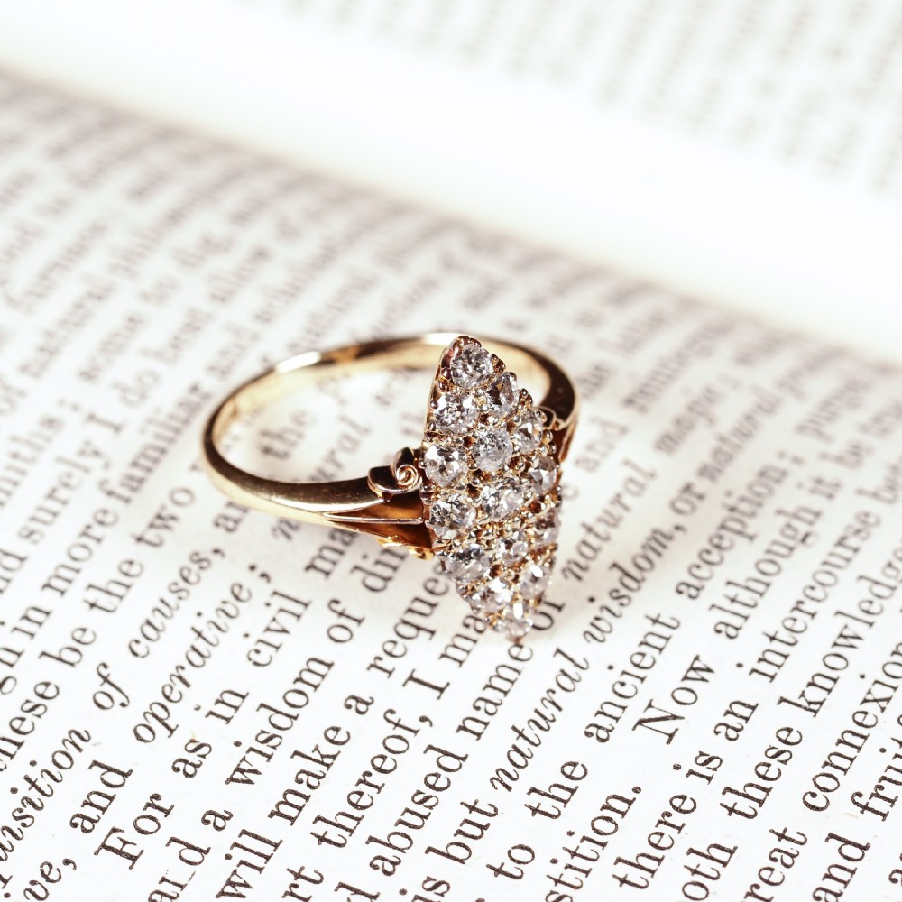Antique Diamond Ring 18ct Gold Navette/Cluster Design - c.1900s View XV