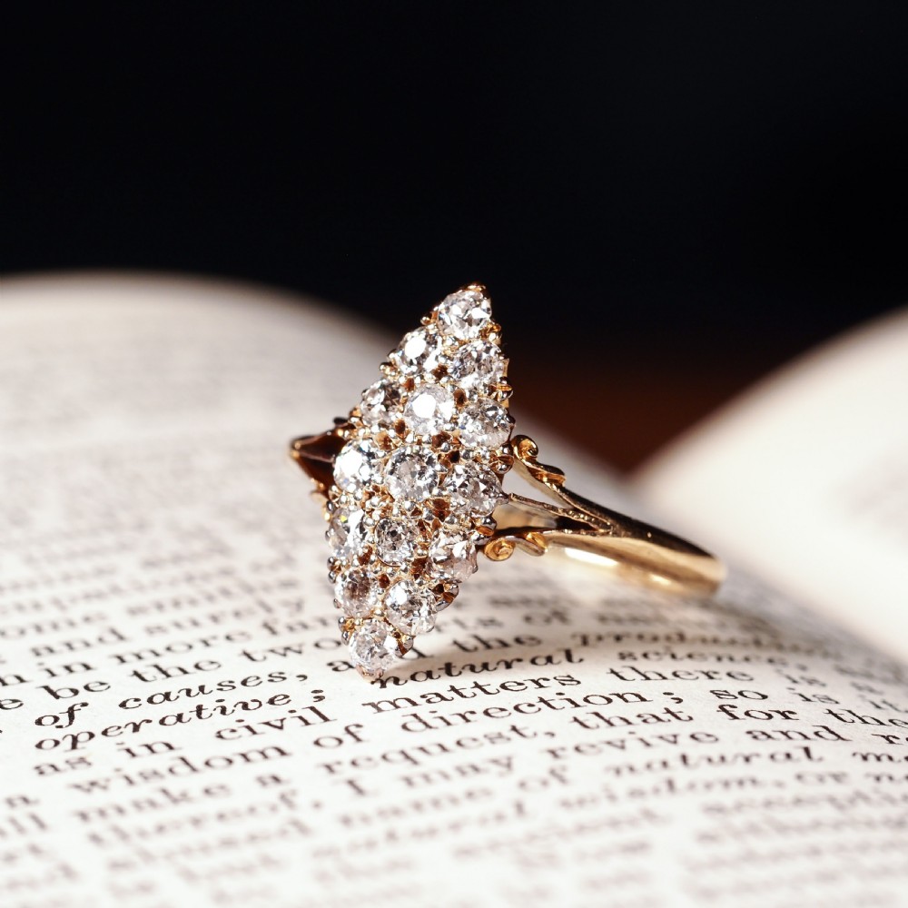 Antique Diamond Ring 18ct Gold Navette/Cluster Design - c.1900s View XVI
