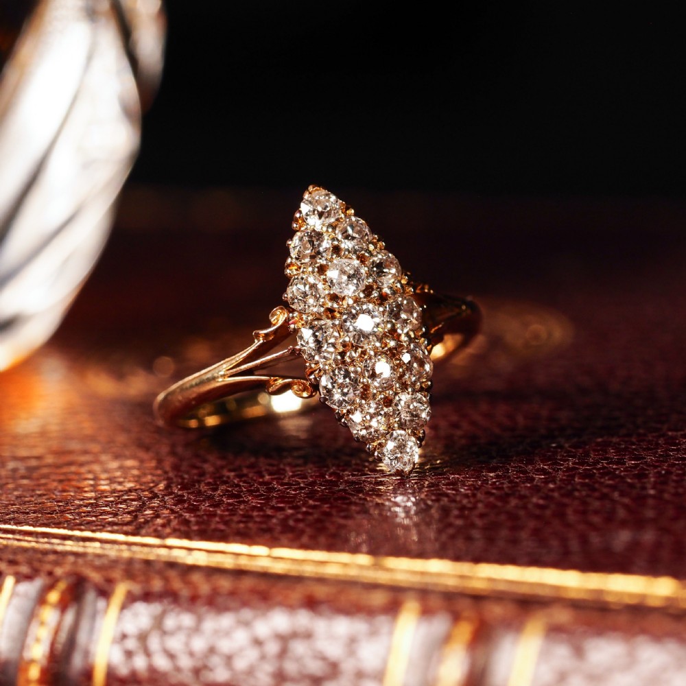 Antique Diamond Ring 18ct Gold Navette/Cluster Design - c.1900s View XVII