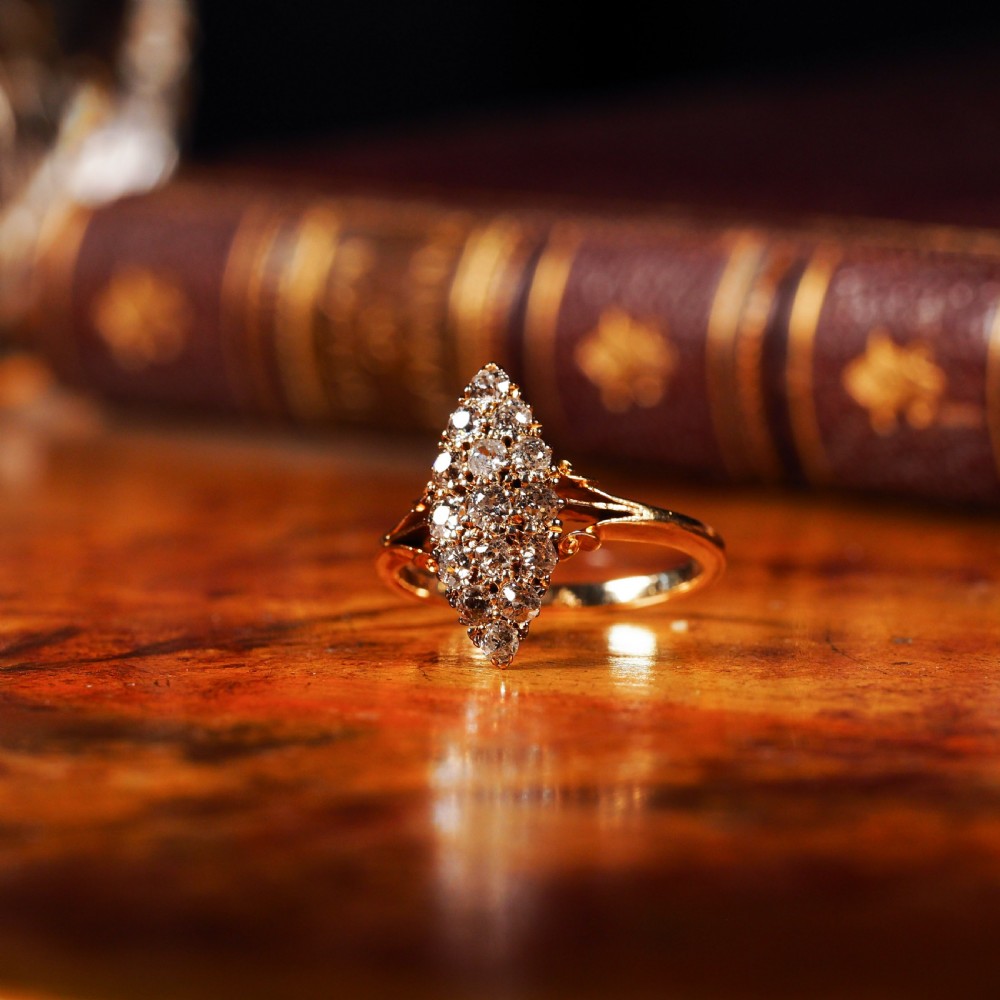 Antique Diamond Ring 18ct Gold Navette/Cluster Design - c.1900s View XIX