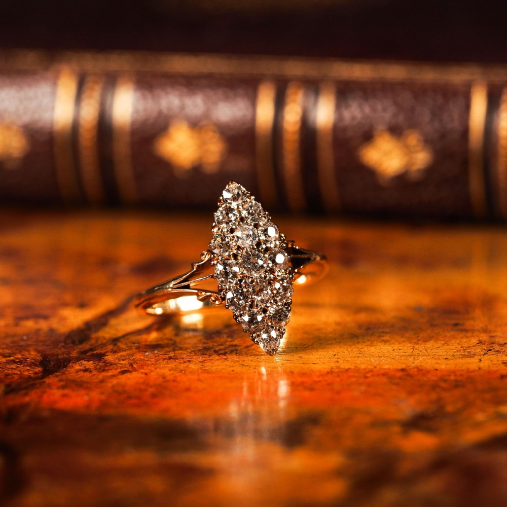 Antique Diamond Ring 18ct Gold Navette/Cluster Design - c.1900s View XX