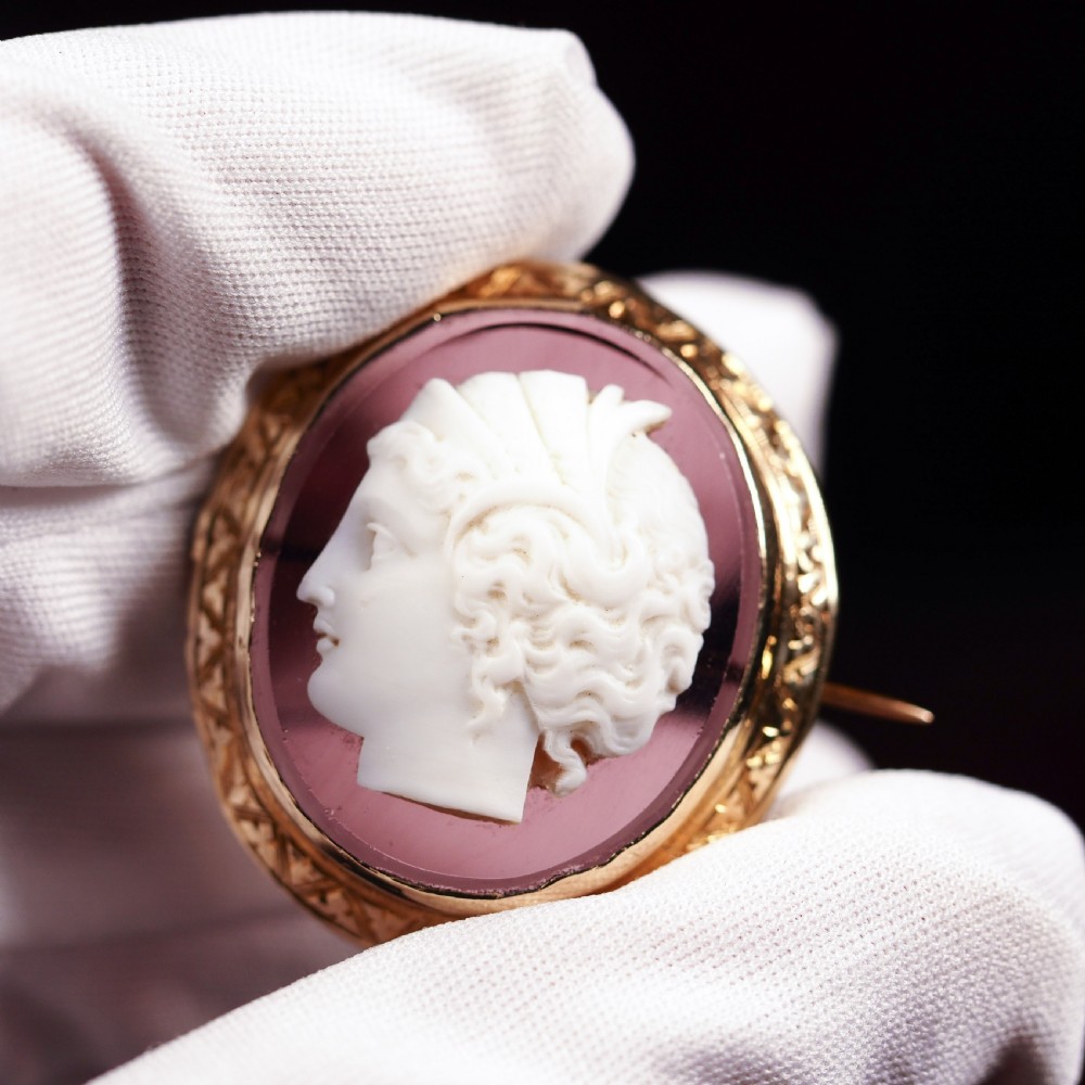 Antique 9ct Gold Purple Glass Figurehead Cameo - c.1910 View II