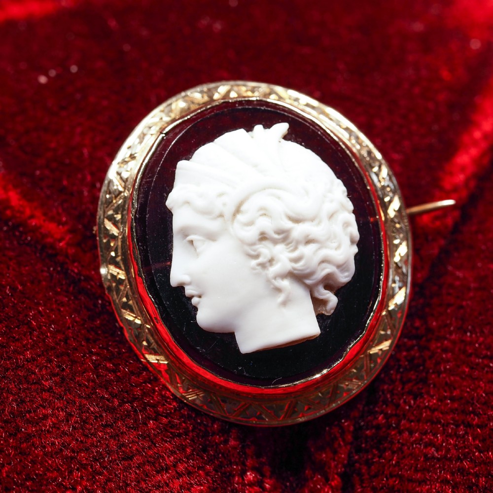 Antique 9ct Gold Purple Glass Figurehead Cameo - c.1910 View XI