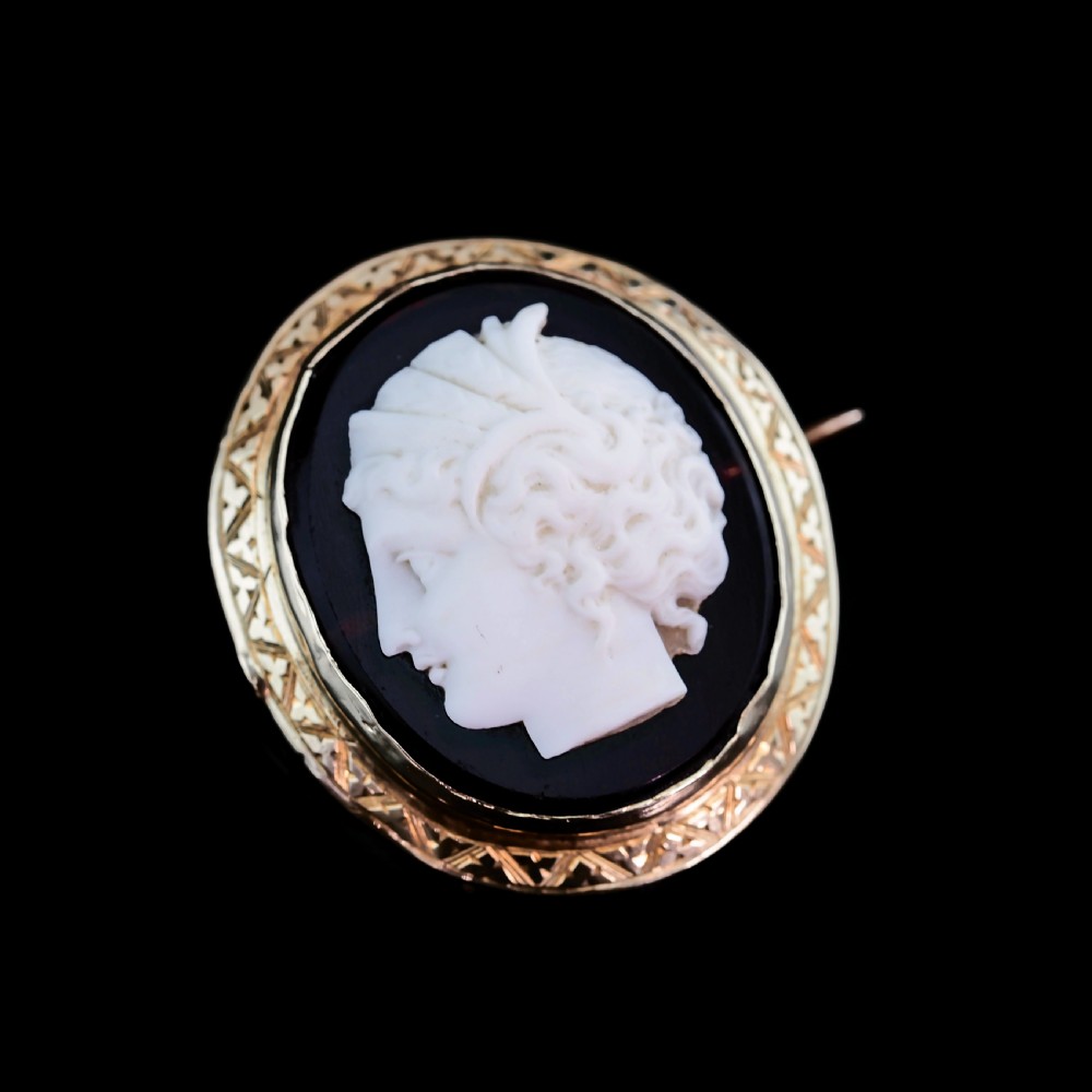 Antique 9ct Gold Purple Glass Figurehead Cameo - c.1910 View XII