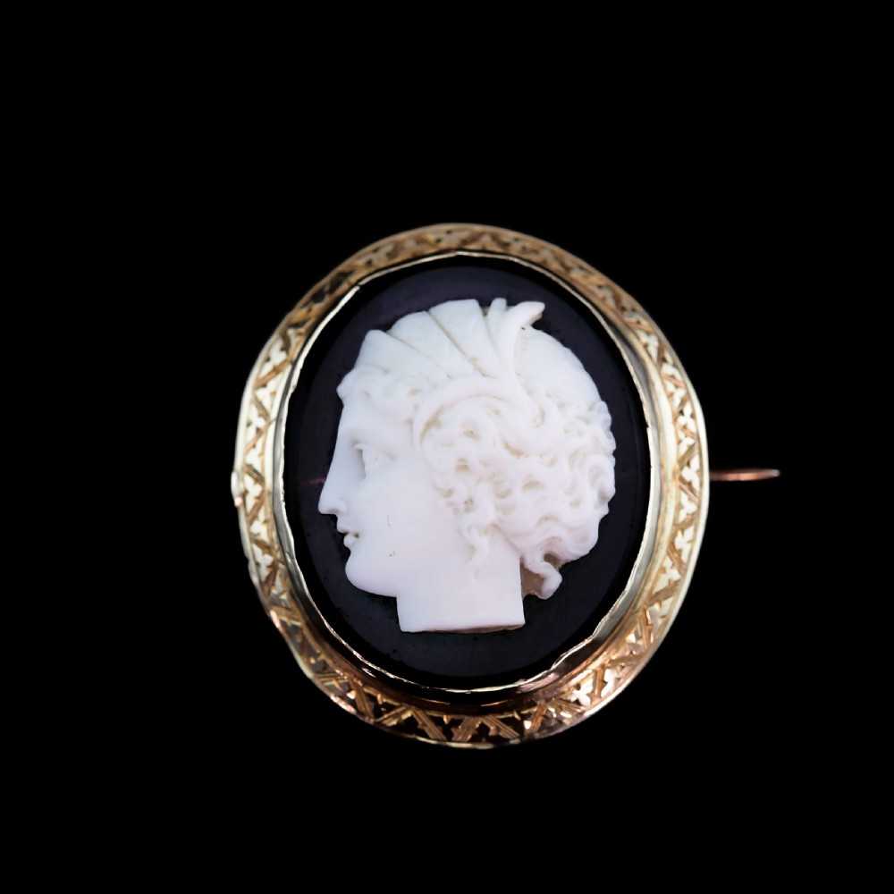Antique 9ct Gold Purple Glass Figurehead Cameo - c.1910 View XIII