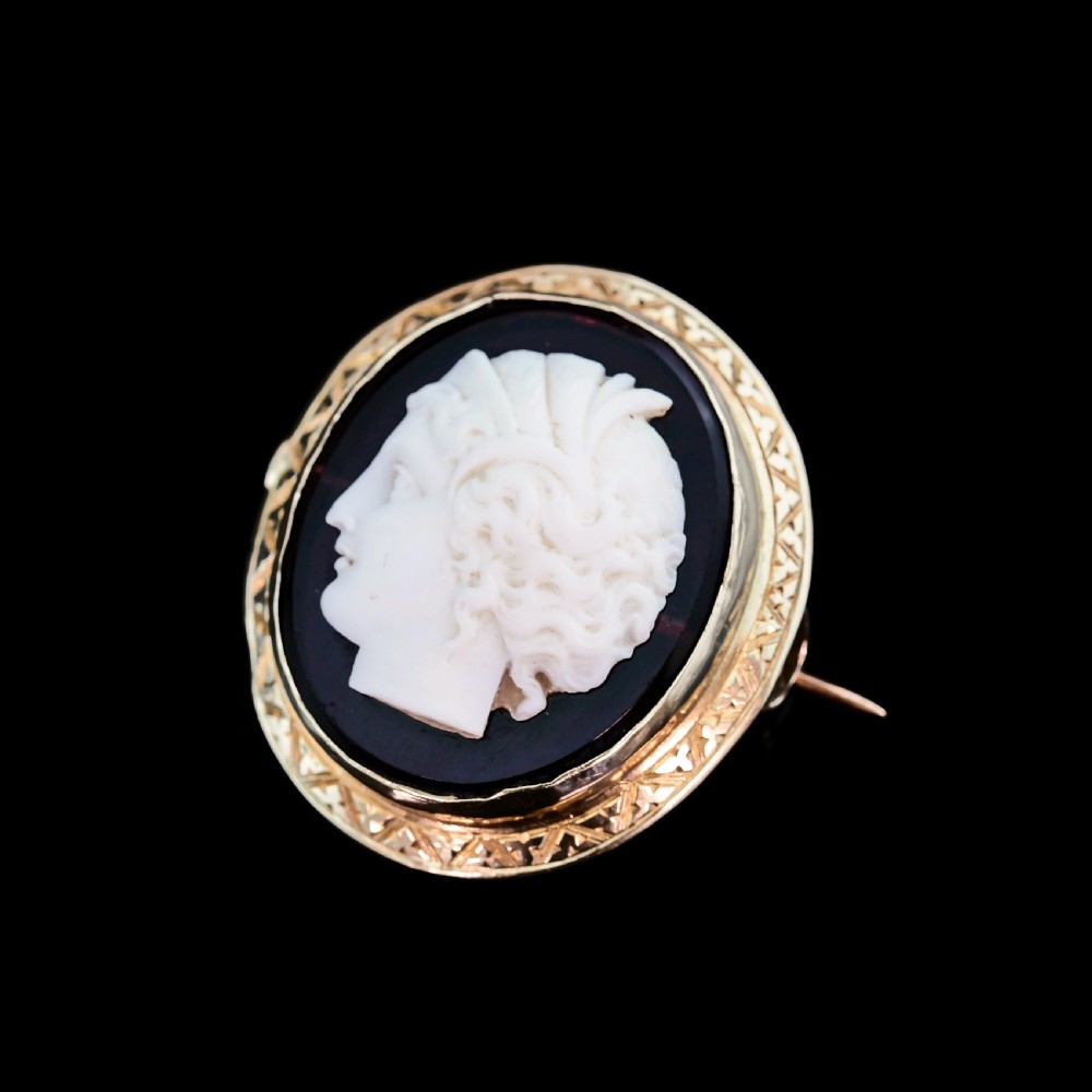Antique 9ct Gold Purple Glass Figurehead Cameo - c.1910 View XIV