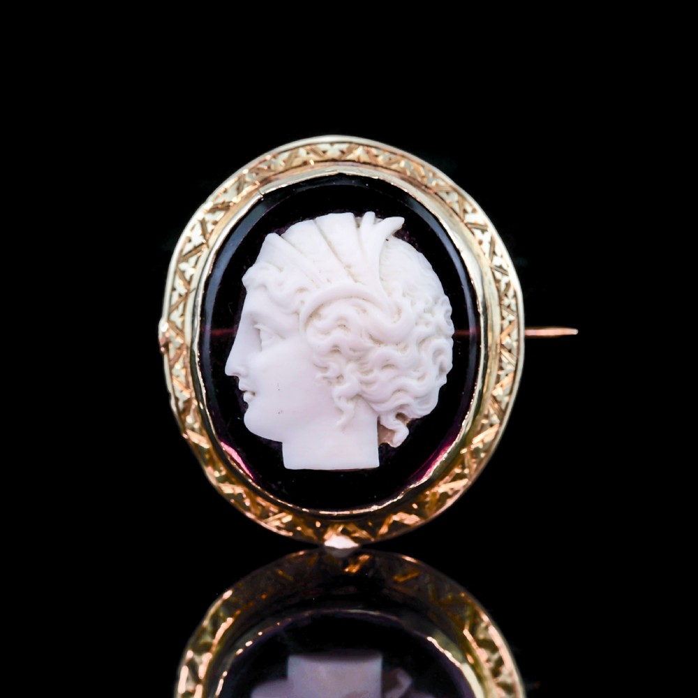 Antique 9ct Gold Purple Glass Figurehead Cameo - c.1910 View XV