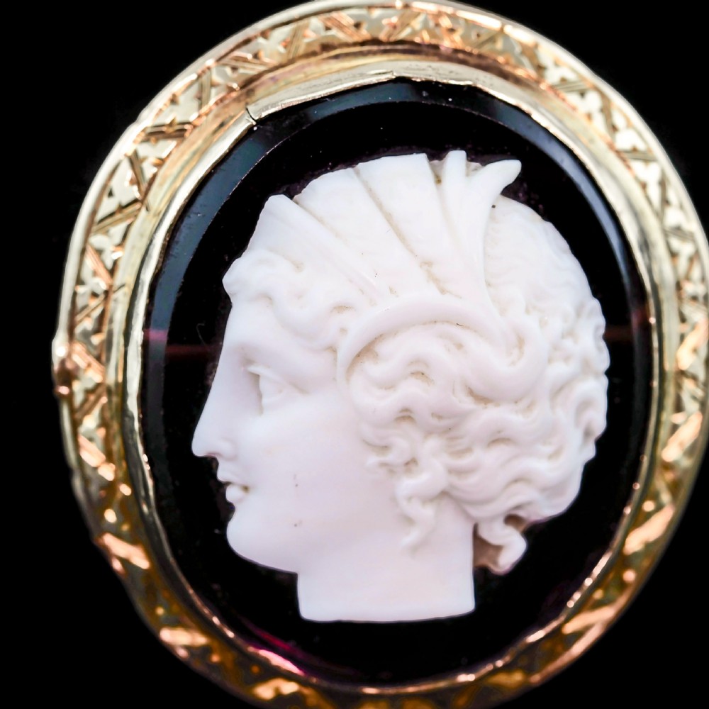 Antique 9ct Gold Purple Glass Figurehead Cameo - c.1910 View XVI