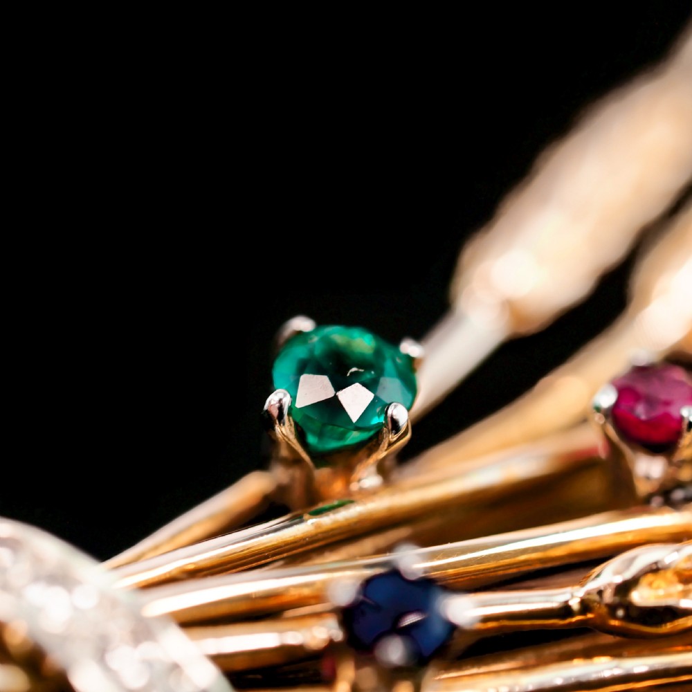 Antique 9ct Gold Harvest Wheat Brooch with Emeralds, Sapphires, Diamonds & Ruby  View V