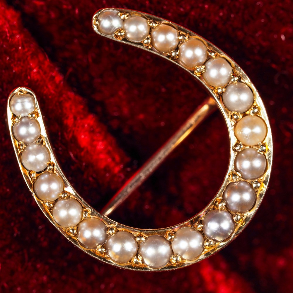 Antique Victorian 14ct Gold Horseshoe Pearl Brooch/Pin - c.1860