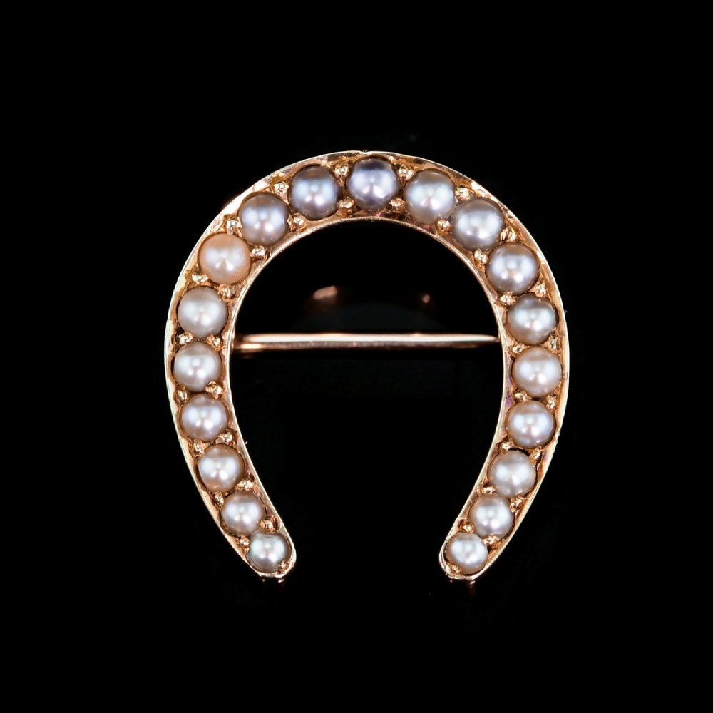 Antique Victorian 14ct Gold Horseshoe Pearl Brooch/Pin - c.1860 View XII