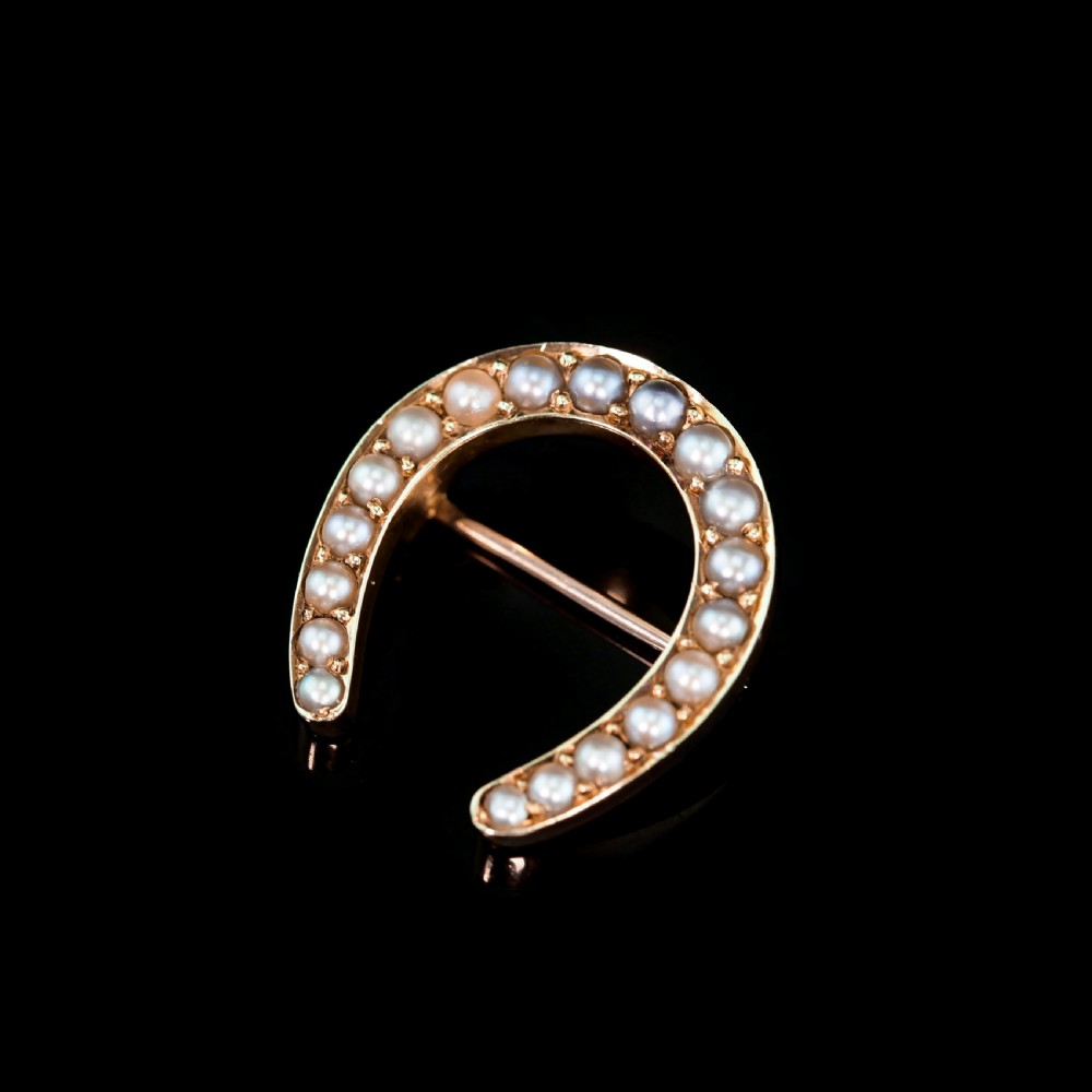 Antique Victorian 14ct Gold Horseshoe Pearl Brooch/Pin - c.1860 View XIII