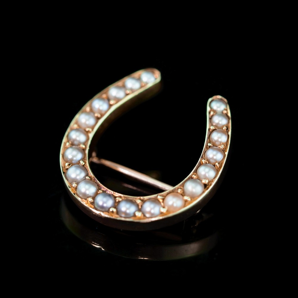 Antique Victorian 14ct Gold Horseshoe Pearl Brooch/Pin - c.1860 View XVIII