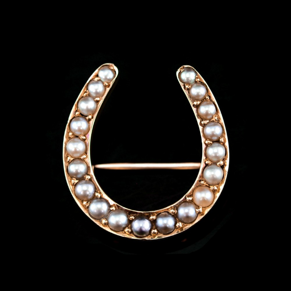 Antique Victorian 14ct Gold Horseshoe Pearl Brooch/Pin - c.1860 View XIX