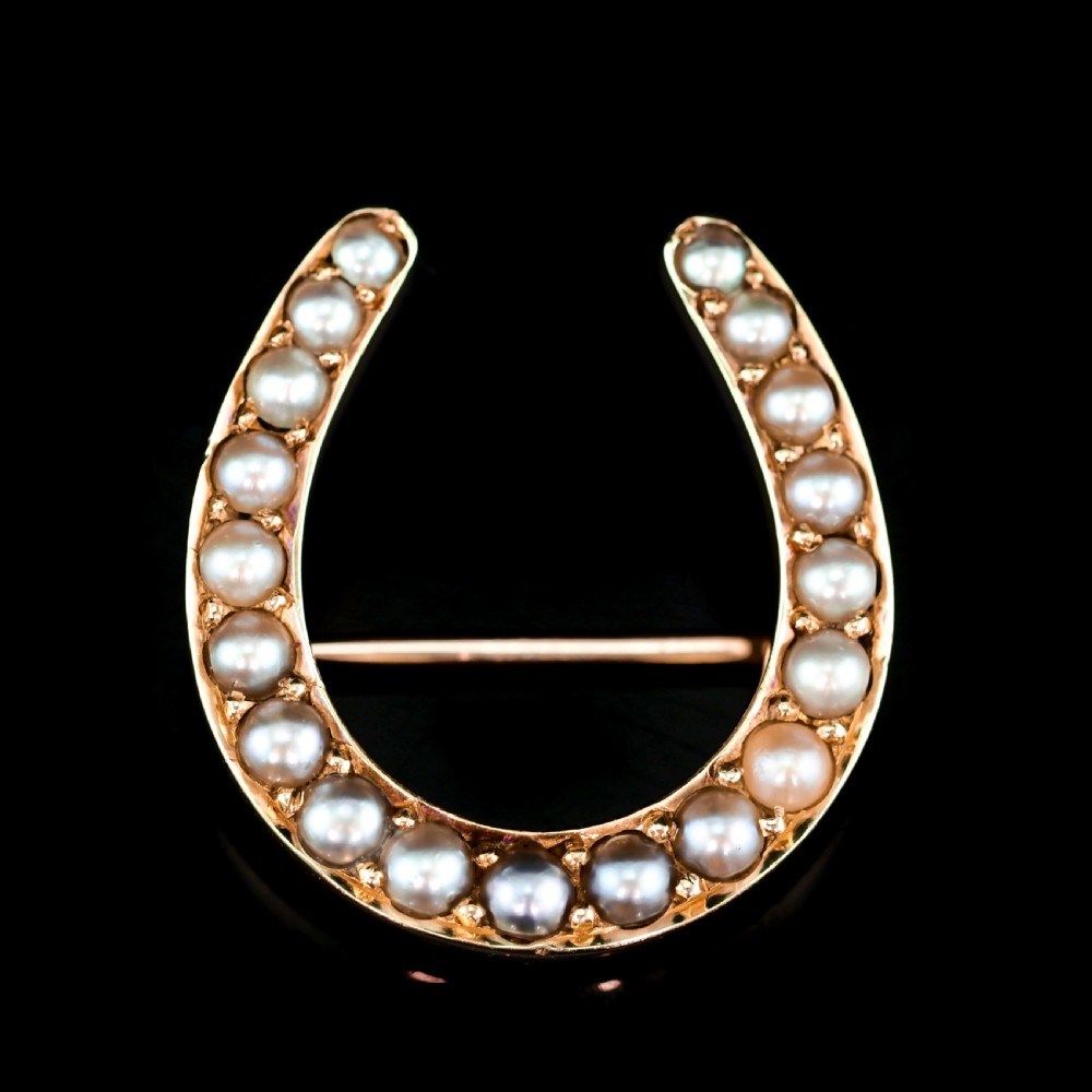 Antique Victorian 14ct Gold Horseshoe Pearl Brooch/Pin - c.1860 View XXI