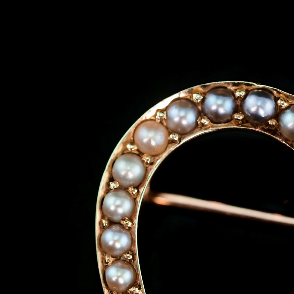 Antique Victorian 14ct Gold Horseshoe Pearl Brooch/Pin - c.1860 View XXII