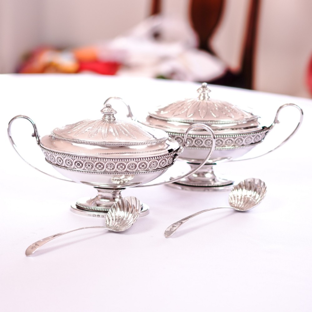 Antique Georgian Solid Sterling Silver Tureens Neoclassical Style - Benjamin Laver 1782 View III