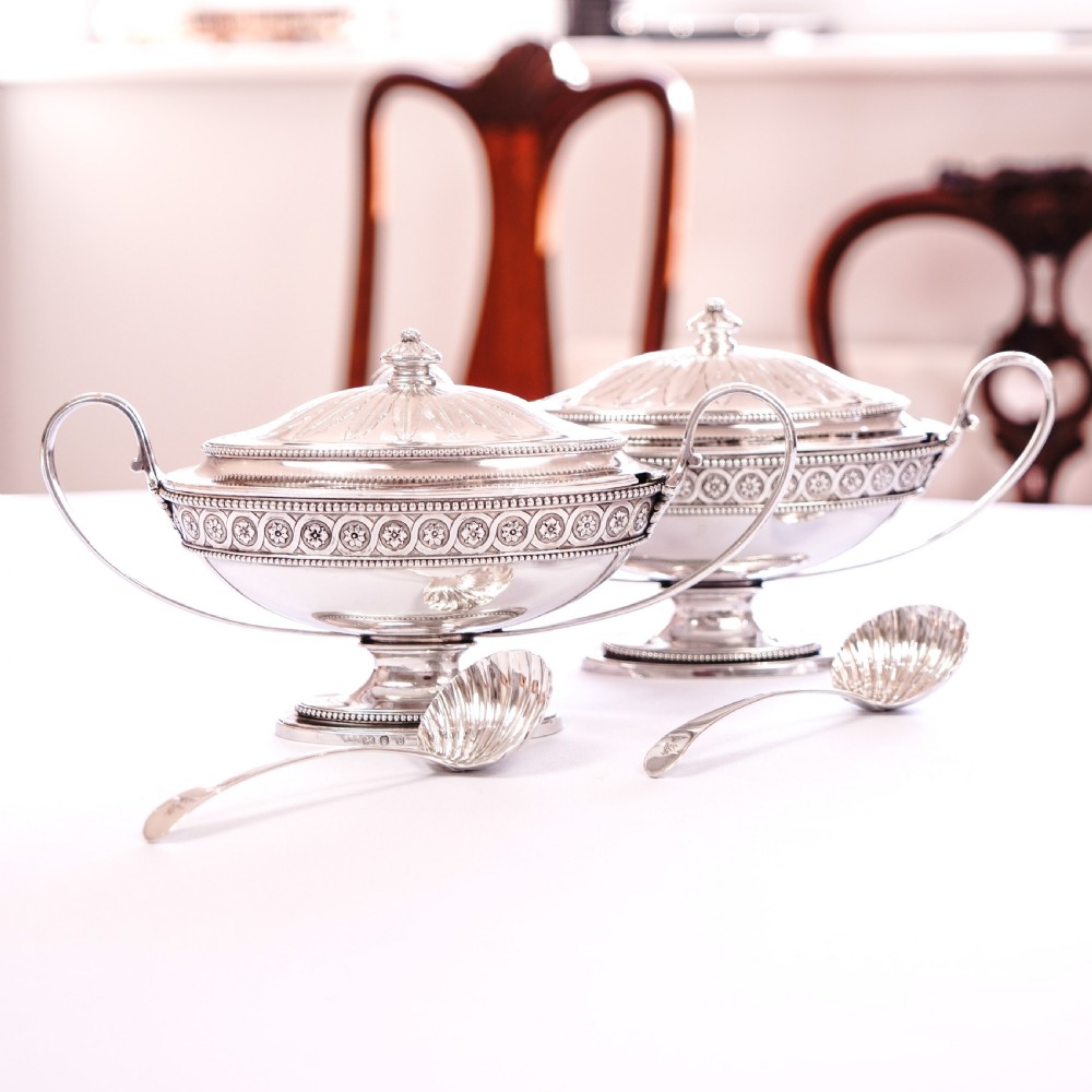 Antique Georgian Solid Sterling Silver Tureens Neoclassical Style - Benjamin Laver 1782 View IV