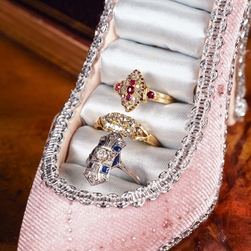 Antique Victorian Ruby & Diamond Navette Ring 18ct Gold - Birmingham 1886 View VI