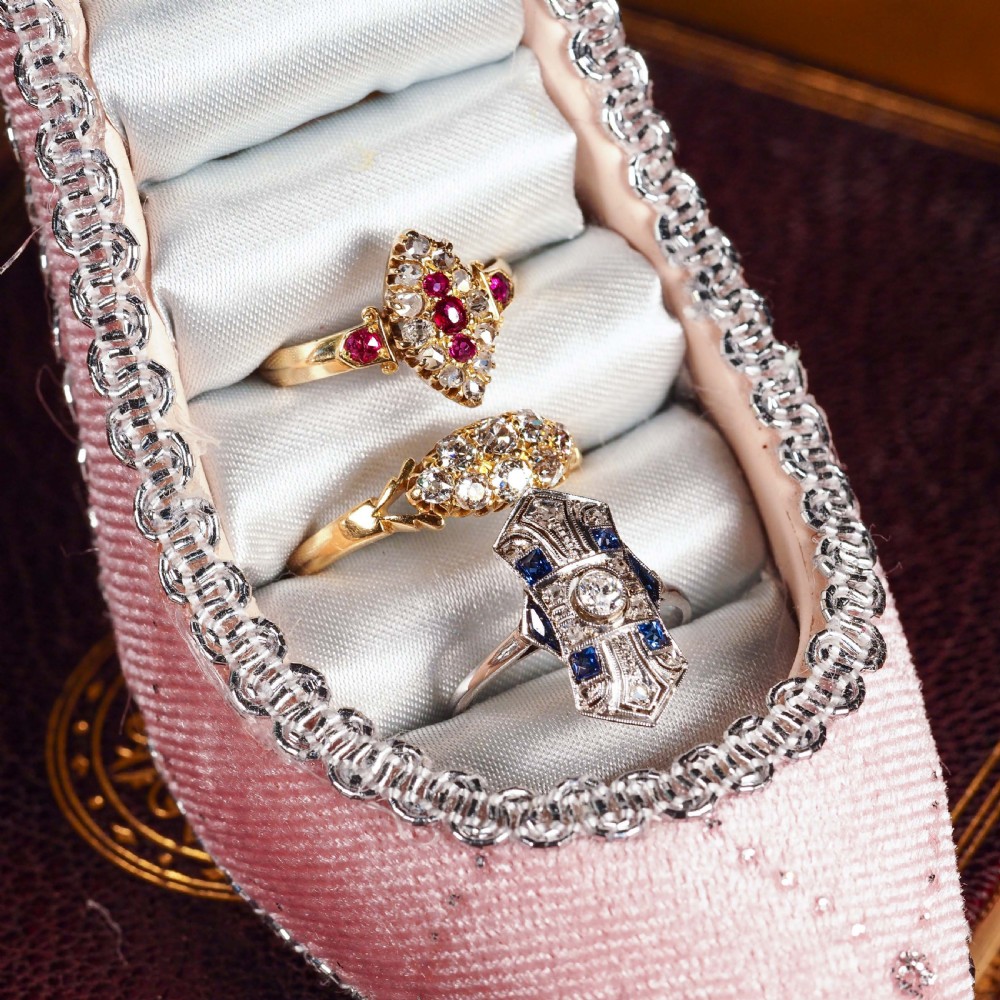 Antique Victorian Ruby & Diamond Navette Ring 18ct Gold - Birmingham 1886 View VII