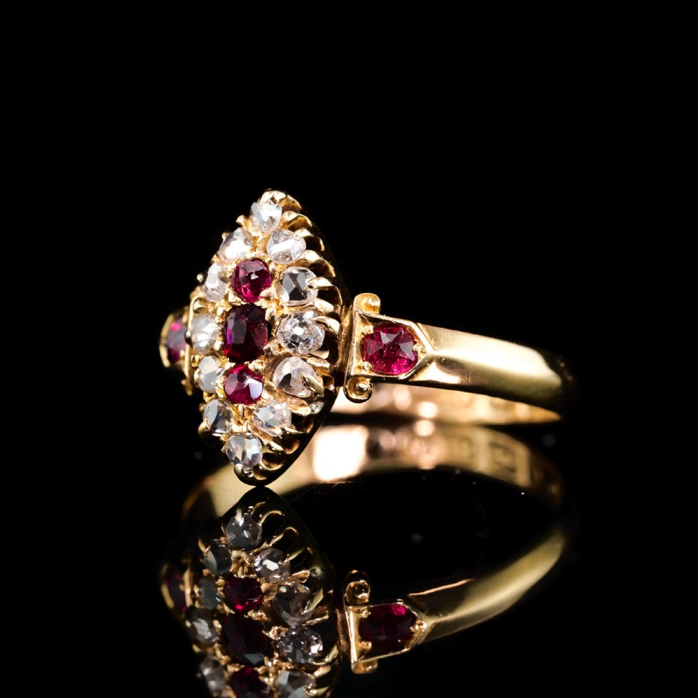 Antique Victorian Ruby & Diamond Navette Ring 18ct Gold - Birmingham 1886 View XXIV