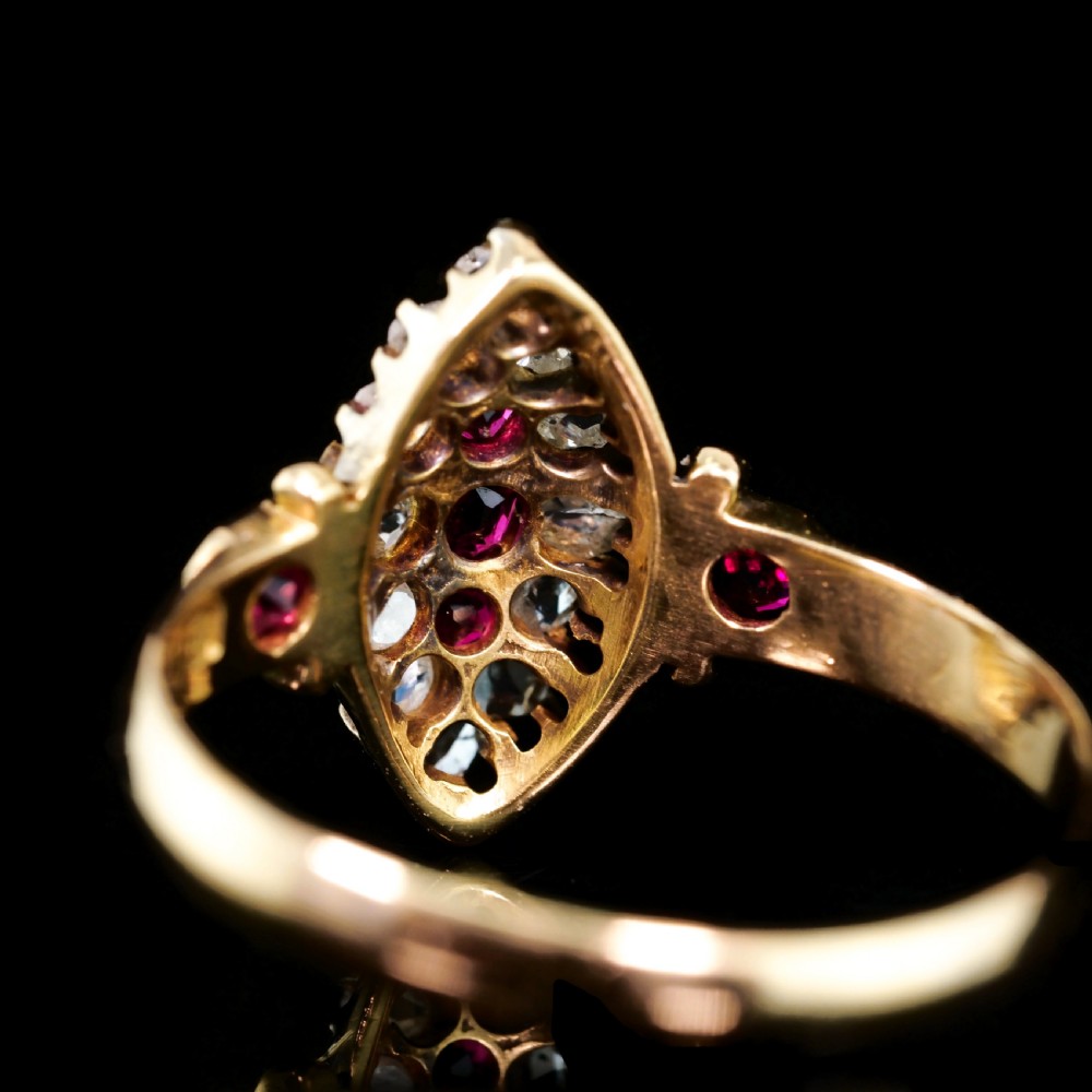 Antique Victorian Ruby & Diamond Navette Ring 18ct Gold - Birmingham 1886 View XXV