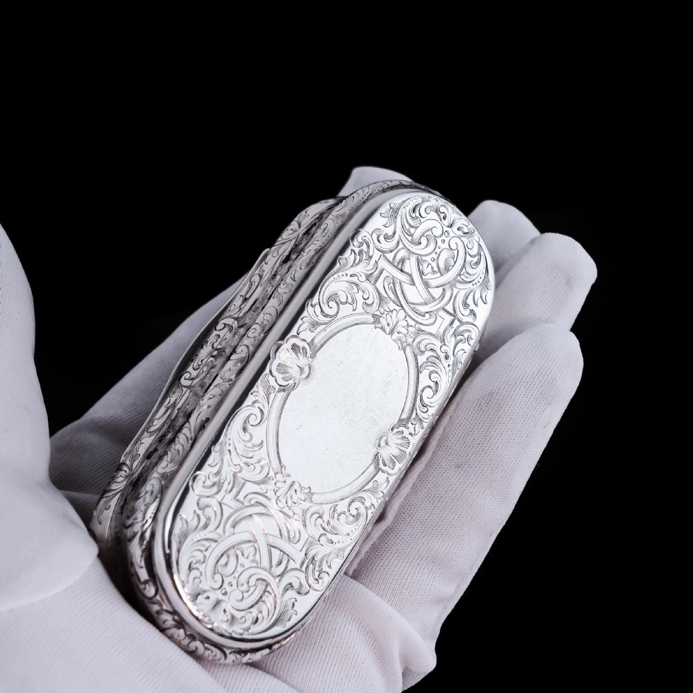 Antique Victorian Solid Silver Snuff Box Oval/Oblong Shape - Charles Rawlings & William Summers 1849 View XVI