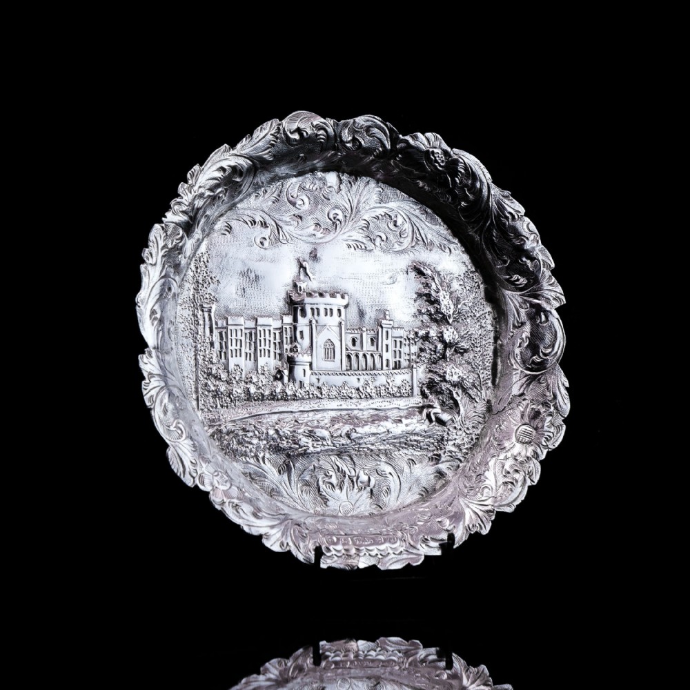 Antique Solid Sterling Silver 'Castle Top' Dish/Pin Tray, Windsor Castle - Taylor & Perry 1843