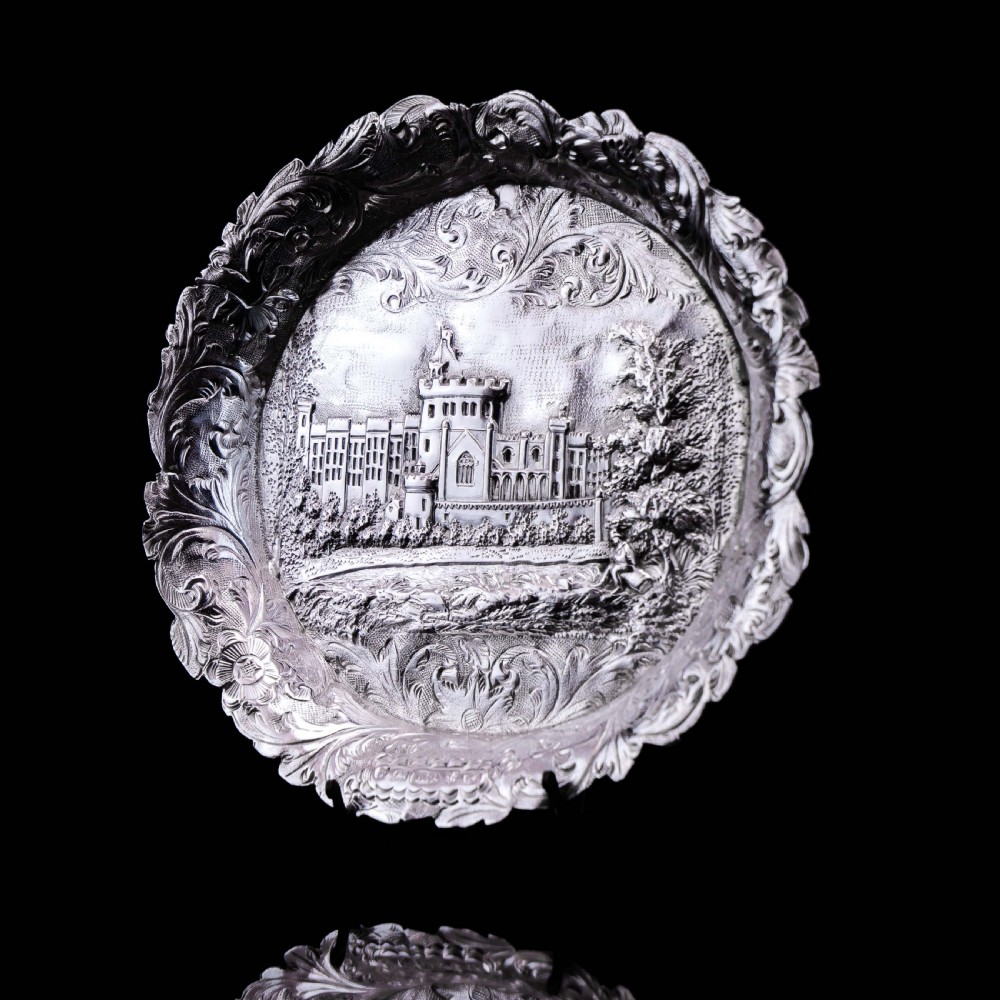 Antique Solid Sterling Silver 'Castle Top' Dish/Pin Tray, Windsor Castle - Taylor & Perry 1843 View V